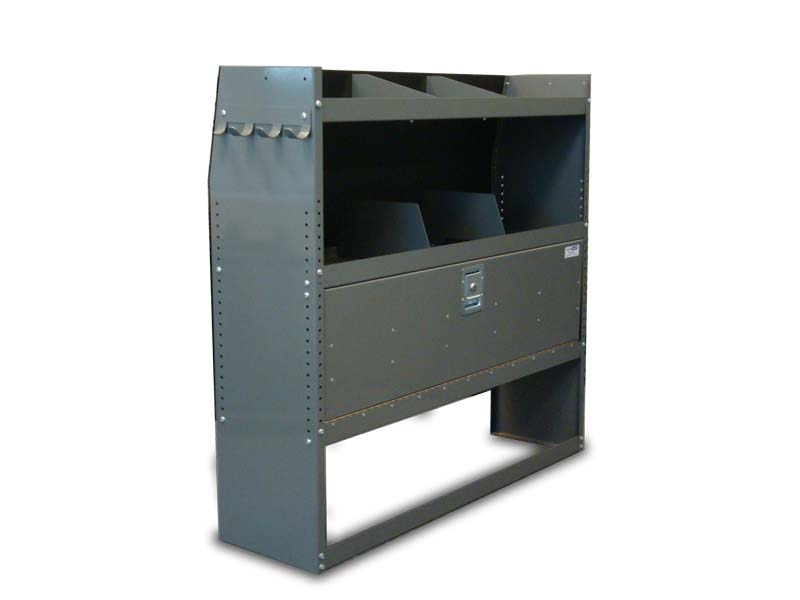 Van Shelving Unit with Lockable Door - Full Size GMC/Chevy/Ford - Click Image to Close